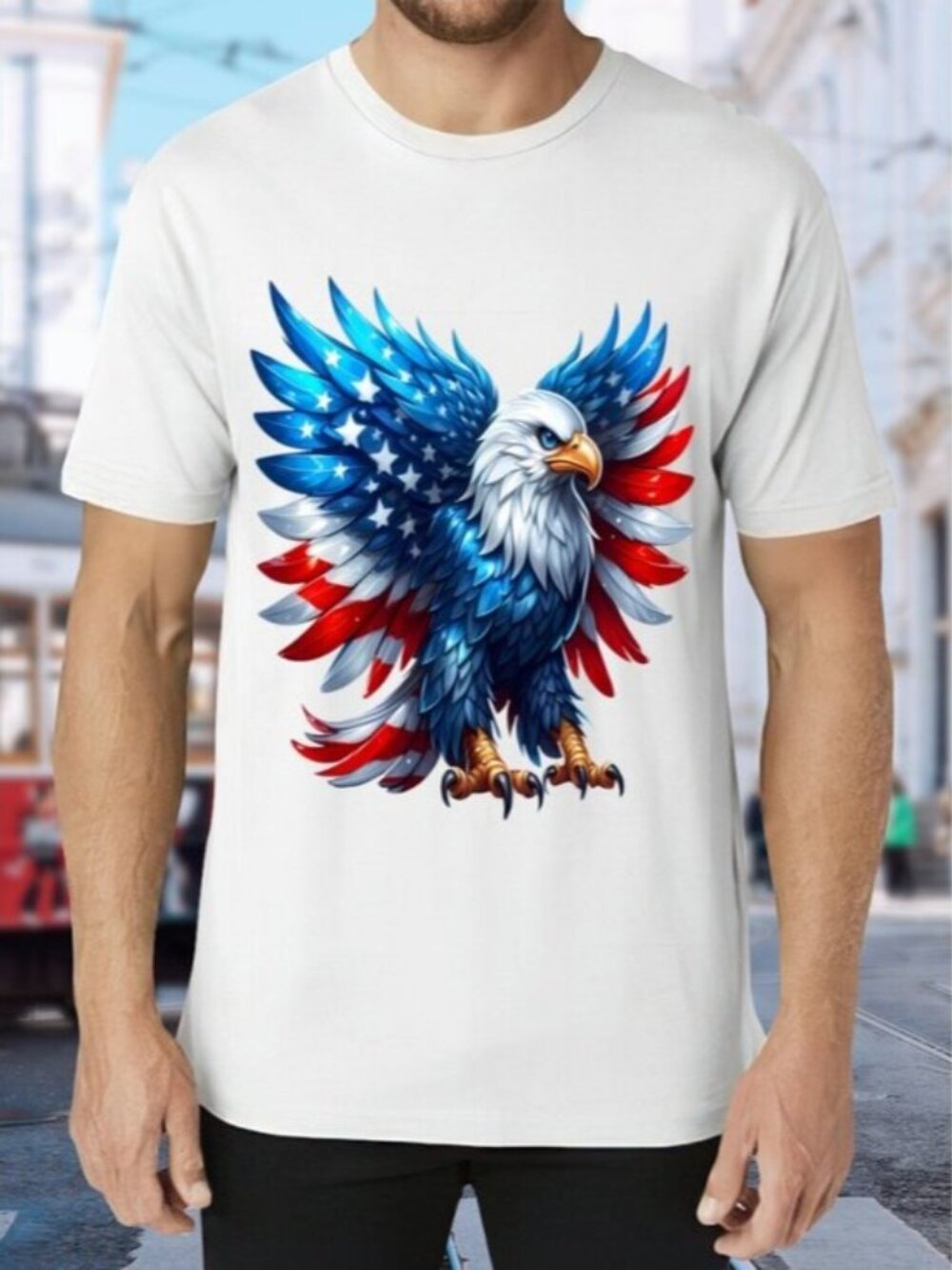 Patriotic Eagle Graphic Tee - White